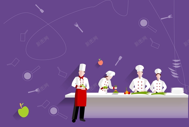 矢量扁平化餐饮厨师背景ai设计背景_新图网 https://ixintu.com 几何 厨师 扁平 扁平化 渐变 烹饪 矢量 矢量图 紫色 美食制作过程 背景 餐饮