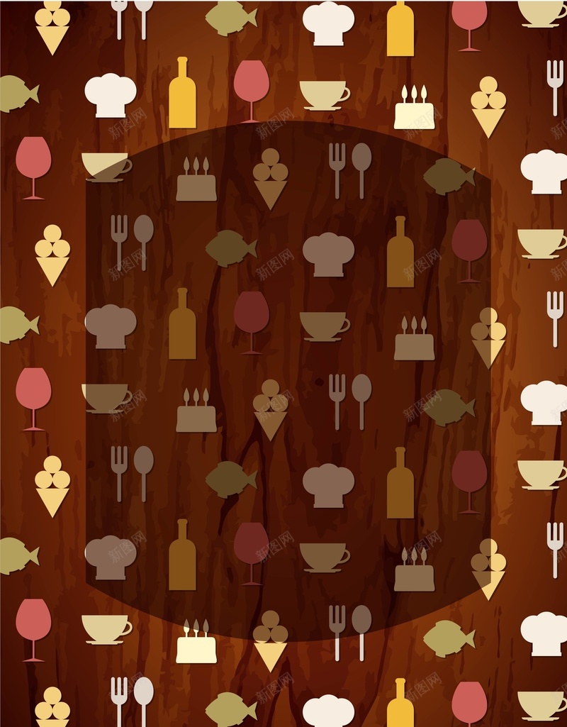 矢量餐饮美食卡通背景ai设计背景_新图网 https://ixintu.com 卡通 手绘 插画 木质纹理 棕色 矢量 童趣 美食 背景 西餐 餐饮 矢量图