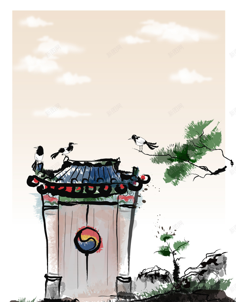 中国风手绘田园风景平面广告矢量图ai设计背景_新图网 https://ixintu.com 中国风背景 兴趣班招生 墨迹 平面广告 手绘 插画 田园风景 绘画美术 矢量图
