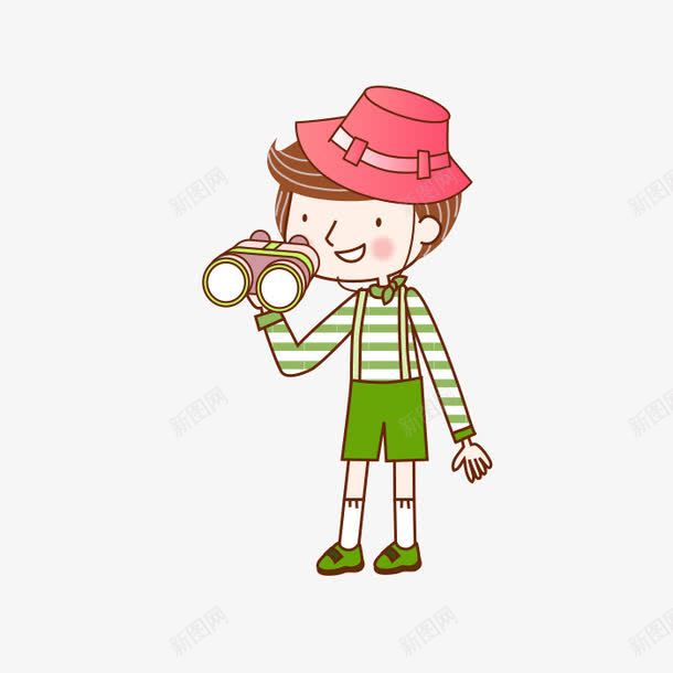 拿望远镜的男孩png免抠素材_新图网 https://ixintu.com 一个 卡通 手绘 男孩 相机 简图 红色 绿色