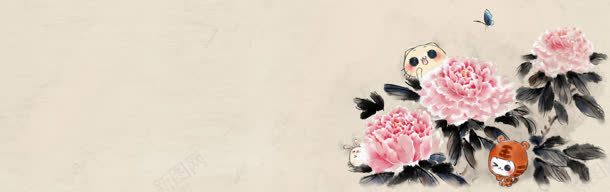海棠花水墨画banner背景jpg设计背景_新图网 https://ixintu.com 中国风 台历 水墨画 蝴蝶