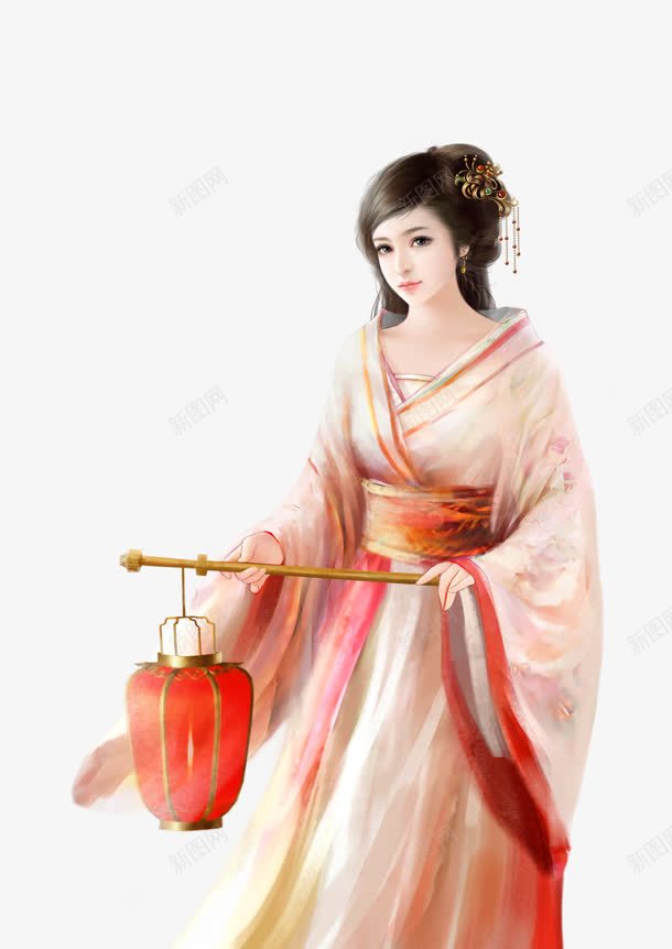 提灯粉衣女子古风手绘png免抠素材_新图网 https://ixintu.com 古风 女子 提灯