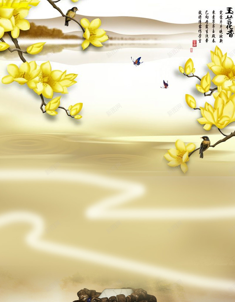 佛珠宗教饰品H5背景psd设计背景_新图网 https://ixintu.com 中国风 佛 佛像 佛像雕件海报 宗教壁画 手串背景 手链背景 花 饰品背景 黄色背景 黄色花朵
