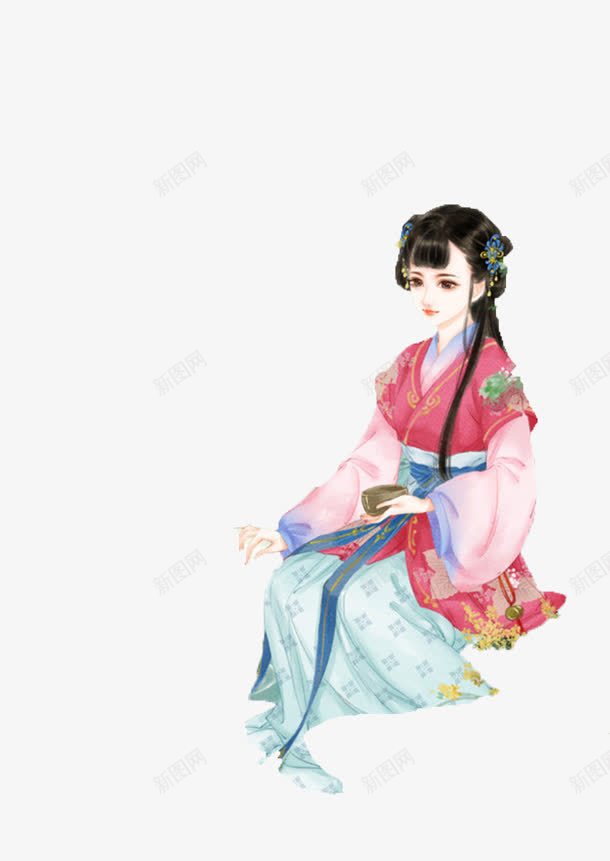 红衣喝茶女子png免抠素材_新图网 https://ixintu.com 喝茶 女子 红衣