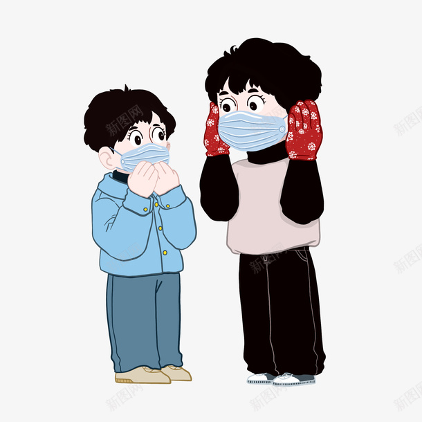 卡通手绘戴口罩png免抠素材_新图网 https://ixintu.com 卡通人物 卡通手绘 戴口罩 漫画