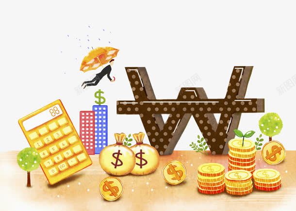 手绘货币符号png免抠素材_新图网 https://ixintu.com 卡通 投资 收益 理财 符号 计算 金色的 金钱