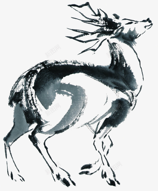 鹿png免抠素材_新图网 https://ixintu.com 中国风 水墨画 鹿