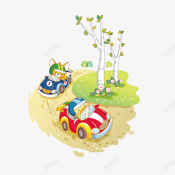开车的小动物矢量图ai免抠素材_新图网 https://ixintu.com 动物 卡通 树 汽车 矢量图