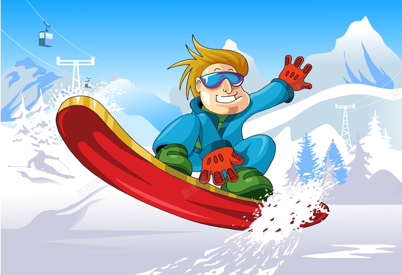 卡通滑雪冰山背景矢量图