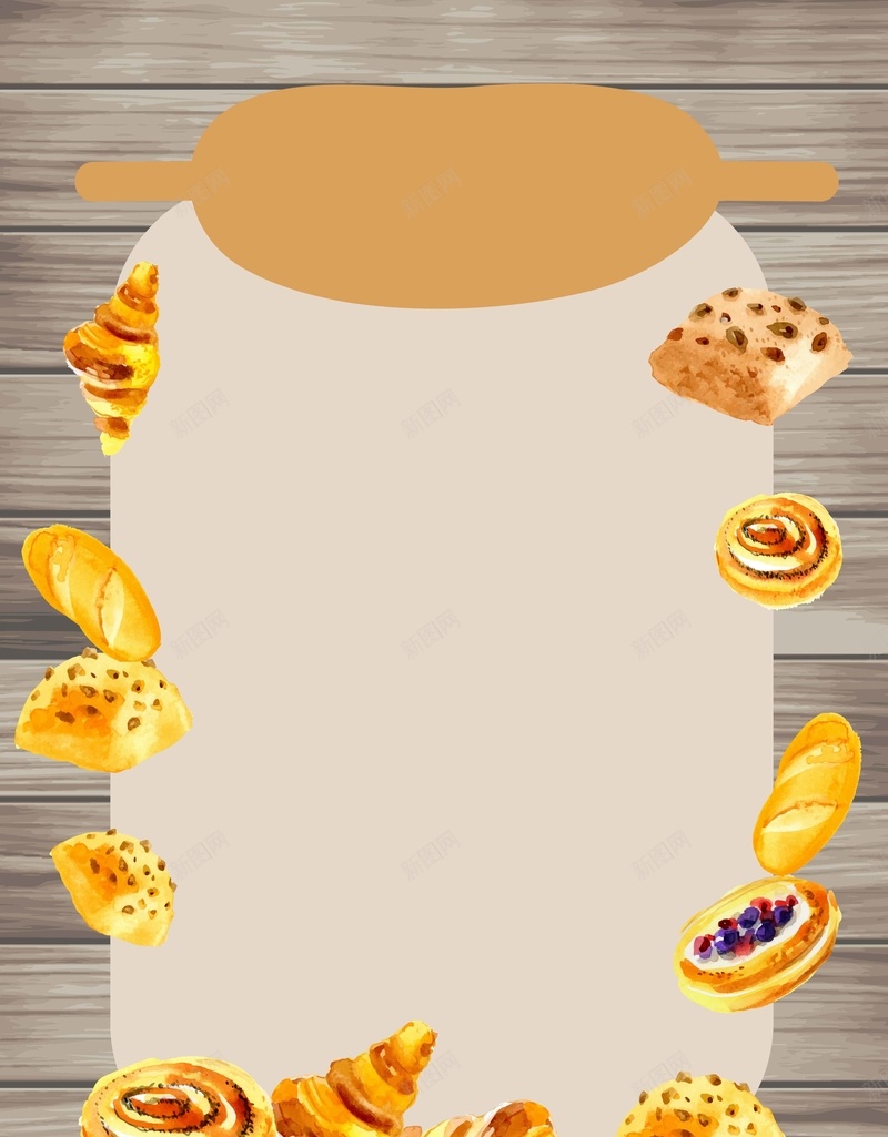 矢量手绘烘焙美食ai设计背景_新图网 https://ixintu.com 手绘水彩 文艺 方便食品 水彩 泼墨 涂鸦手绘 烘焙 牛角包 美食 过冬美食 面包曲奇 饼干 矢量图