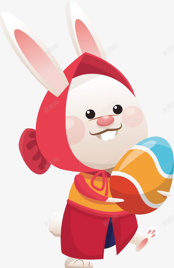 卡通可爱拿彩蛋的小红帽小白兔png免抠素材_新图网 https://ixintu.com 卡通 可爱 小白兔 小红帽 彩蛋
