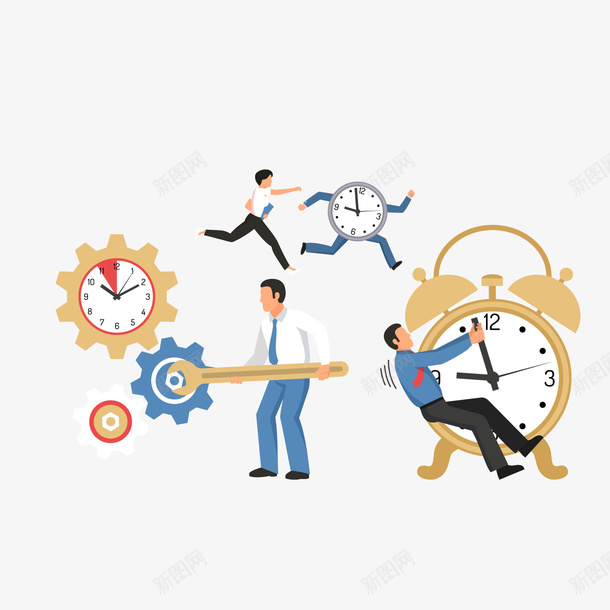 卡通商务人物png免抠素材_新图网 https://ixintu.com 卡通人物 商务人物 时钟 背景装饰 设置
