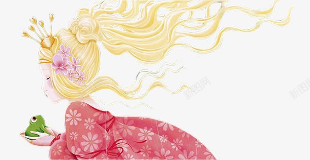 卡通金发美女侧面与青蛙png免抠素材_新图网 https://ixintu.com 卡通 美女 金发 青蛙
