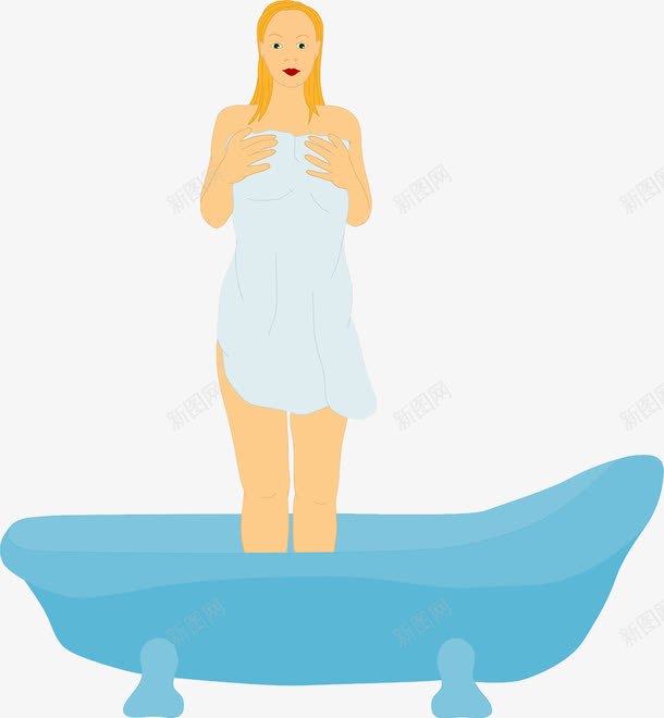 女孩浴缸泡澡png免抠素材_新图网 https://ixintu.com 包裹身体 泡澡 浴巾 浴缸 矢量女孩 美女泡澡 蓝色浴缸 趴在浴缸边
