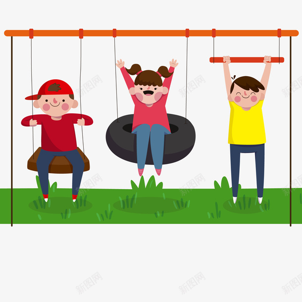 卡通玩秋千的儿童人物矢量图ai免抠素材_新图网 https://ixintu.com 人物设计 儿童 卡通 扁平化 玩耍 秋千 矢量图