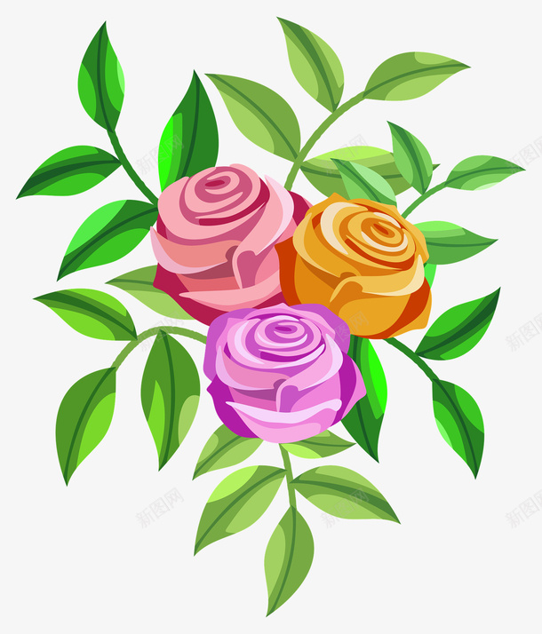 绘制春天里盛开的绿叶玫瑰psd免抠素材_新图网 https://ixintu.com 春天 玫瑰花 盛开 绘制