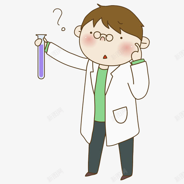 手绘疑惑的男人图png免抠素材_新图网 https://ixintu.com 做实验 实验员 帅气的 思考的 男人 疑惑的 观察 试管