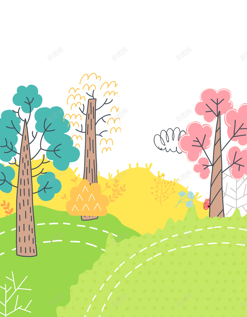 卡通小清新儿童插画广告矢量图ai设计背景_新图网 https://ixintu.com 儿童 儿童插画 卡通 小清新 广告 手绘 森林 简约 草坪 矢量图