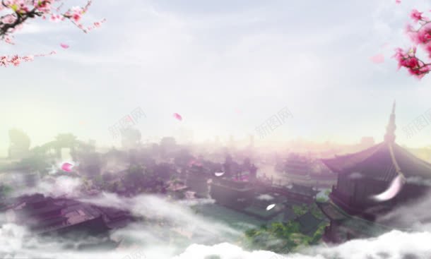 蓝天紫色场景桃花jpg设计背景_新图网 https://ixintu.com 场景 桃花 紫色 蓝天