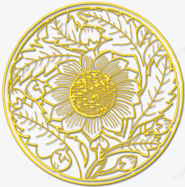 花朵团扇png免抠素材_新图网 https://ixintu.com 团扇 花朵 装饰 金色