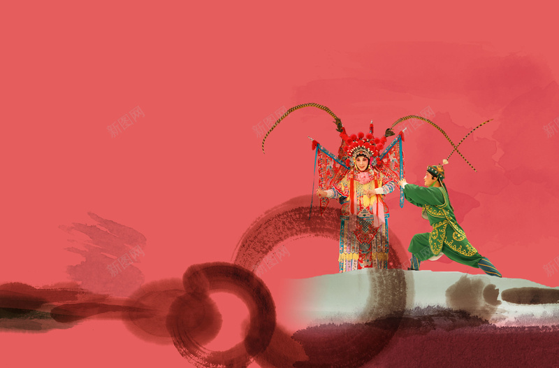 京剧人物水墨节日背景psd设计背景_新图网 https://ixintu.com 中国元素 京剧人物 传统文化 喜庆 新年海报 水墨 海报 红色 节日背景 贺卡
