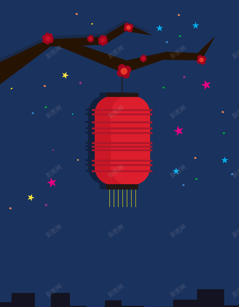 中秋节夜晚背景矢量图ai设计背景_新图网 https://ixintu.com 中秋节素材 几何 夜色 扁平 扁平化卡通 树丫 渐变 红灯笼 矢量图