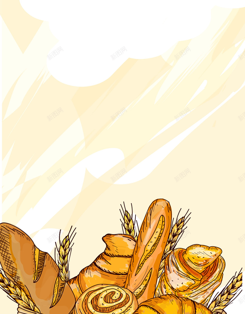 矢量卡通手绘面包美食面食背景ai设计背景_新图网 https://ixintu.com 全麦面包 卡通 小麦 手绘 早餐面包 海报 涂鸦 美食 背景 面包 面食 食品 餐饮 麦穗 黄色 矢量图