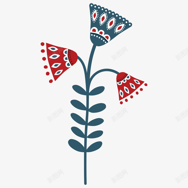 手绘花朵png免抠素材_新图网 https://ixintu.com 卡通 叶子 手绘 水彩 红色 花朵 蓝色 装饰图案