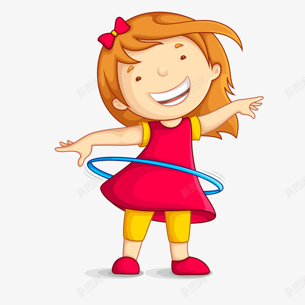 卡通转呼啦圈的女孩矢量图ai免抠素材_新图网 https://ixintu.com 人物设计 呼啦圈 女孩 笑容 运动 锻炼 矢量图