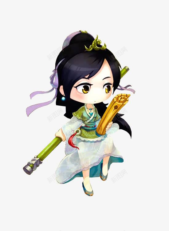 看竹简的小女孩png免抠素材_新图网 https://ixintu.com 人物 小女孩 拿棍子 武功 看竹简