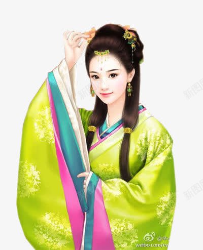 绿色汉服女子png免抠素材_新图网 https://ixintu.com 古典 女 手绘 插画 汉服少女