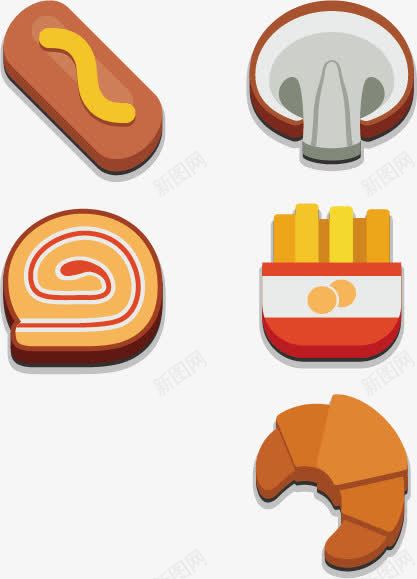 手绘扁平化食品矢量图ai免抠素材_新图网 https://ixintu.com 手绘 薯条 蛋糕 面包 食品 矢量图