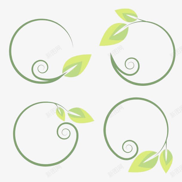 卡通线条png免抠素材_新图网 https://ixintu.com 卡通 叶子 圆形线条 插画 线条楼 绿色 装饰