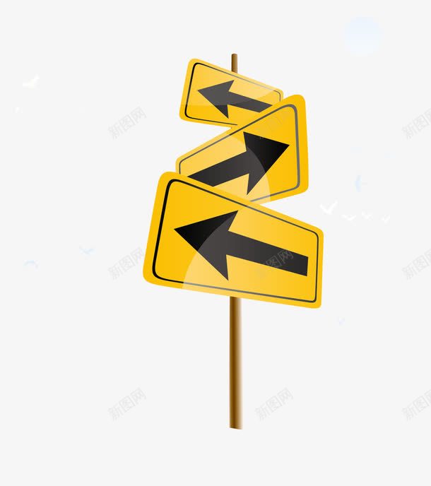 卡通手绘分岔路口指示牌png免抠素材_新图网 https://ixintu.com 三叉路口 分叉路 分叉路口 分岔 卡通手绘 指示牌 黄色