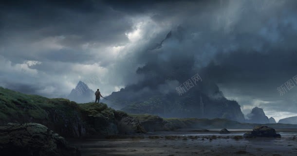 武者黑暗绿山湖水jpg设计背景_新图网 https://ixintu.com 暗绿 武者 湖水
