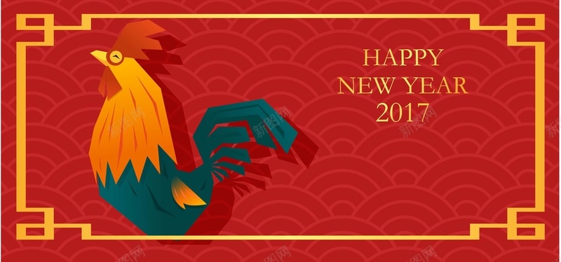 2017鸡年过年新年banner背景矢量图ai设计背景_新图网 https://ixintu.com 2017 中国元素 中国风 卡通 拜年 红色 边框 金色 雄鸡 鸡年 矢量图