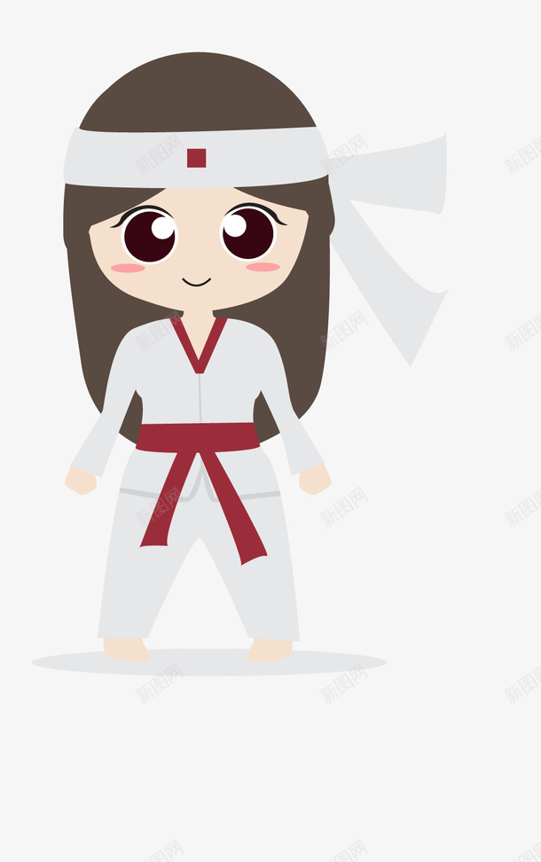 练跆拳道的小女孩png免抠素材_新图网 https://ixintu.com 动漫动画 卡通手绘 头饰 小女孩 白纱服装 装饰图 跆拳道
