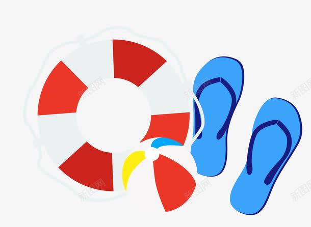 游泳装备png免抠素材_新图网 https://ixintu.com 拖鞋 泳圈 游泳 皮球