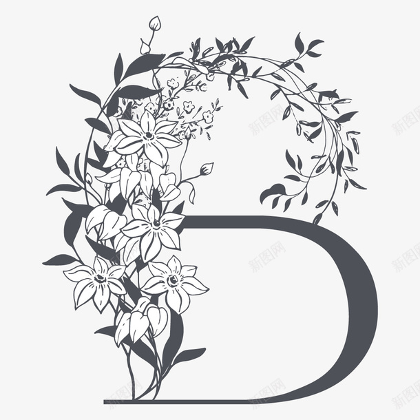 素雅花枝字母B矢量图ai免抠素材_新图网 https://ixintu.com B 字母 字母B 素雅字母 艺术字 艺术字母 花朵 设计字体 设计字母 矢量图