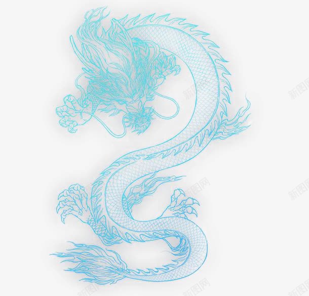 蓝色线条手绘飞龙png免抠素材_新图网 https://ixintu.com 线条 蓝色 飞龙