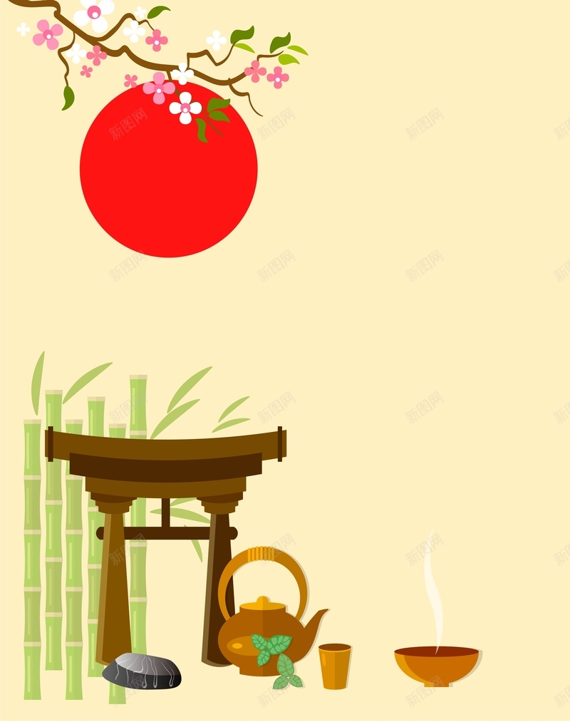 矢量扁平化日本茶道茶艺背景ai设计背景_新图网 https://ixintu.com 传统 几何 扁平 扁平化 日本 日系 渐变 矢量 翠竹 背景 茶艺 茶道 黄色 矢量图