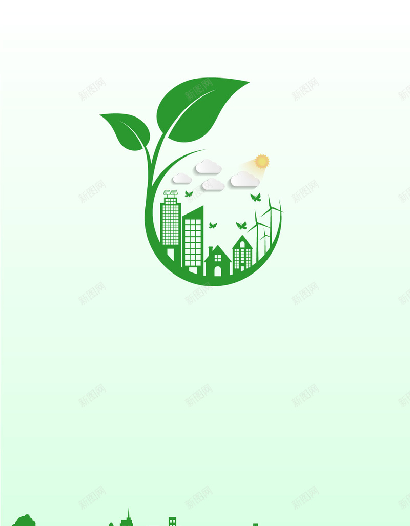 绿色城市背景矢量图ai设计背景_新图网 https://ixintu.com 商务 城市 扁平 科幻 科技 简约 绿色 矢量图