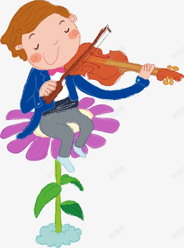 拉小提琴的男孩png免抠素材_新图网 https://ixintu.com AI 乐器 卡通 可爱 小提琴 手绘 插画 男孩 线条 花朵 蓝色 音乐 鲜花