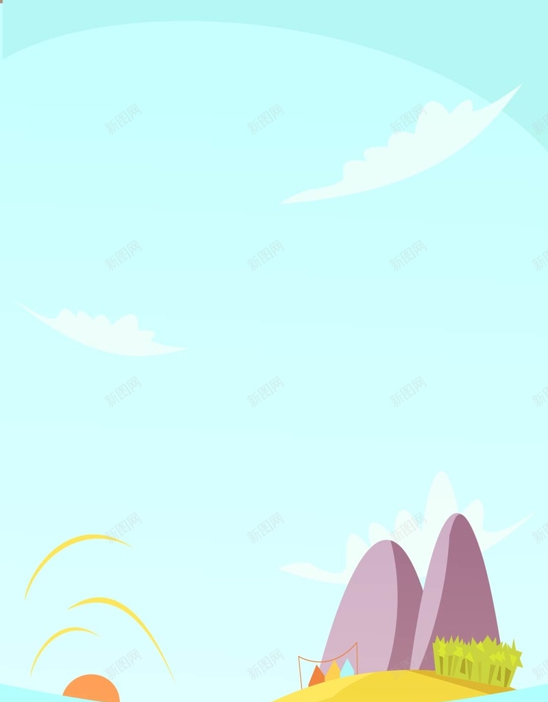 卡通简约蓝色清新河边H5背景矢量图ai设计背景_新图网 https://ixintu.com H5h5 H5背景 卡通 宣传页 微信活动 手机端APP 河边 清新 童趣 简约 蓝色 矢量图