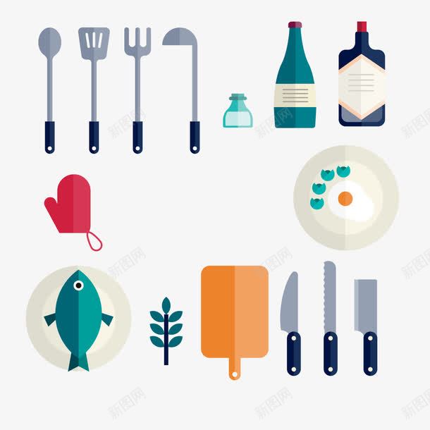 做饭做菜png免抠素材_新图网 https://ixintu.com 刀具 案板 盘子 鱼