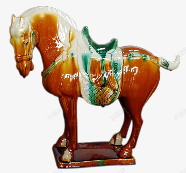 白鬃唐三彩马png免抠素材_新图网 https://ixintu.com 唐三彩 工艺品 褐色 马