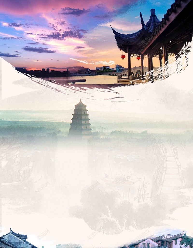 江南水乡旅游海报背景模板psd设计背景_新图网 https://ixintu.com 古镇 宣传 展板 旅游 旅行社 江南水乡 活动 海报 背景