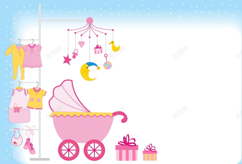 婴儿用品矢量图ai设计背景_新图网 https://ixintu.com 卡通 婴儿床 婴儿用品 手绘 摇篮 童趣 衣服 矢量图