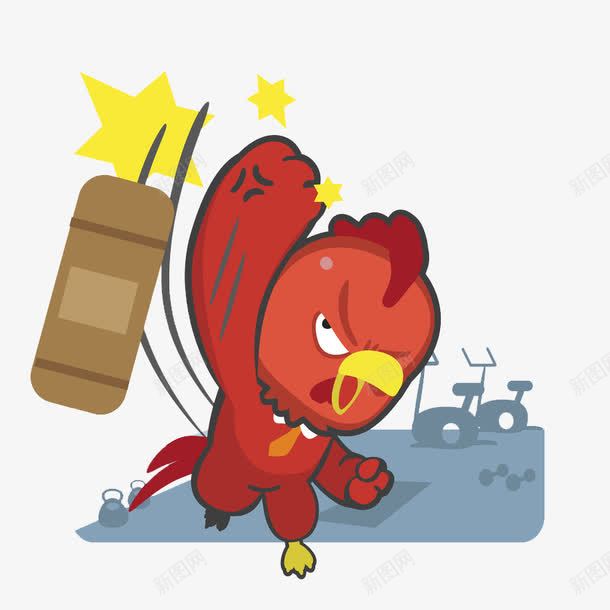 打拳击的公鸡png免抠素材_新图网 https://ixintu.com 健身 公鸡 卡通 强壮的 拳击袋 红色的 锻炼