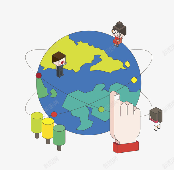 卡通覆盖全球的互联网png免抠素材_新图网 https://ixintu.com 互联网 人机关系 卡通 地球 小人 手掌 插图